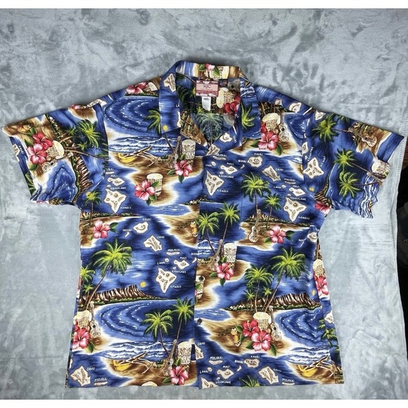 RJC Other - RJC Hawaiian Shirt Mens 4XL Blue Excellent Island Map Hibiscus Aloha 102C